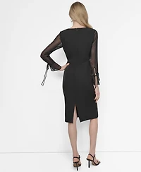 Dkny Women's Sheer Long Sleeve V-Neck Midi Dress