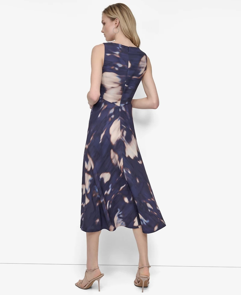 Dkny Women's Sleeveless V Neck Fit and Flare Midi Dress