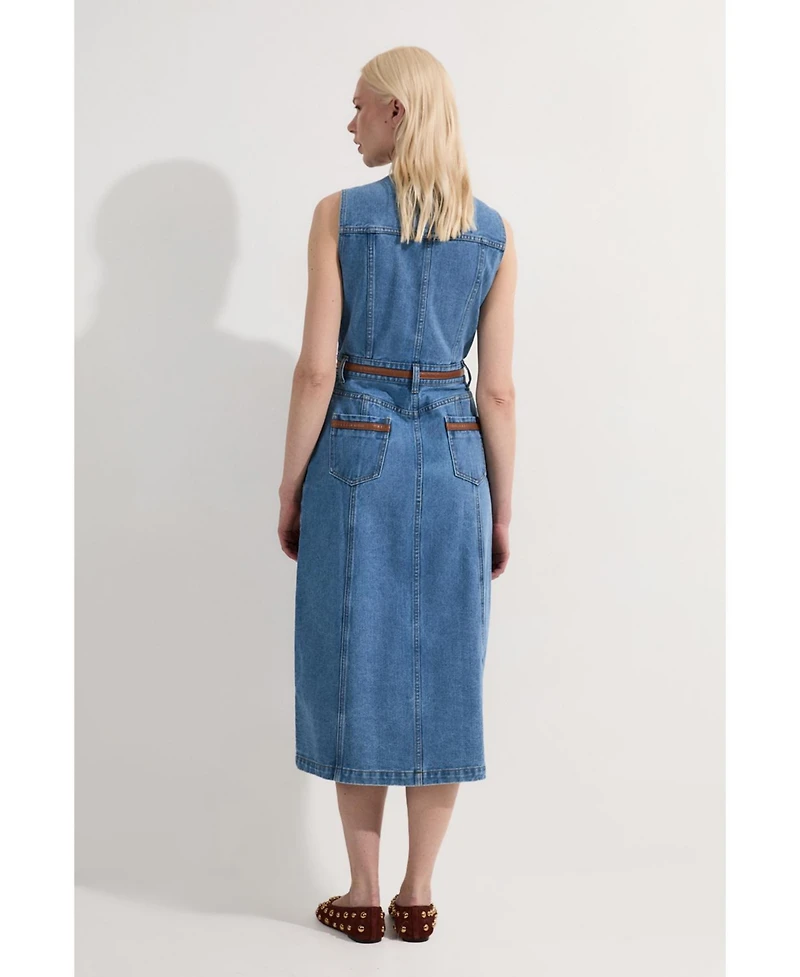 Karen Millen Women's Sleeveless Midi Denim Dress