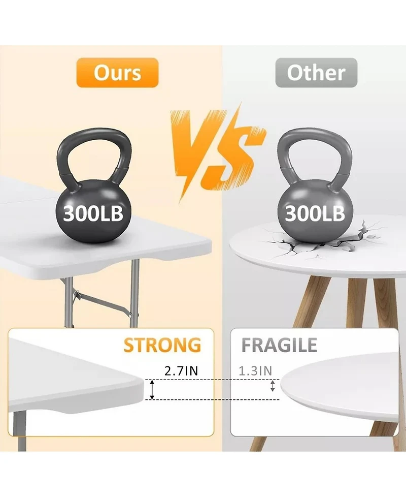8ft Folding Table Fold-in-Half Long Party Table Collapsible Portable Table with Heavy-Duty Design