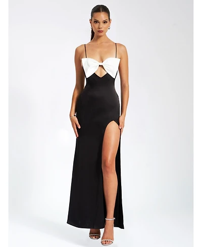 Miss Circle Women Eleanor Black and White Bow Satin Gown