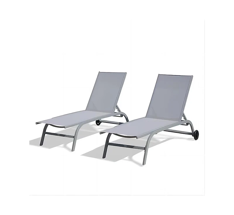 Clihome Patio Chaise Lounge Outdoor Aluminum Polypropylene Chair Set of 2 Woven Stackable Gray Aluminum Frame Stationary Chaise Lounge Chair with Gray