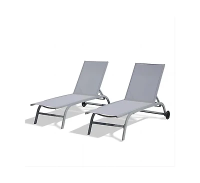 Clihome Patio Chaise Lounge Outdoor Aluminum Polypropylene Chair Set of 2 Woven Stackable Gray Aluminum Frame Stationary Chaise Lounge Chair with Gray