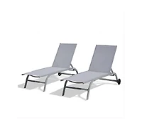 Clihome Patio Chaise Lounge Outdoor Aluminum Polypropylene Chair Set of 2 Woven Stackable Gray Aluminum Frame Stationary Chaise Lounge Chair with Gray