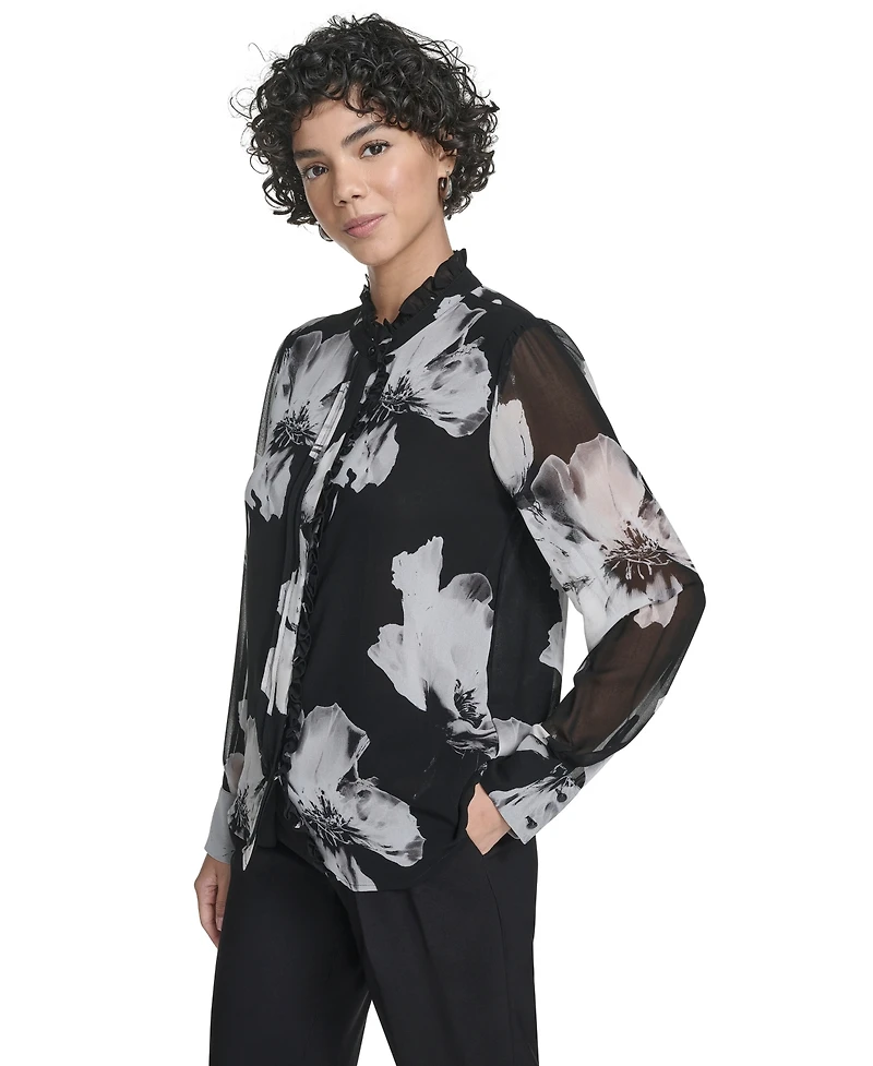 Calvin Klein Women's Long Sleeve Ruffle Blouse
