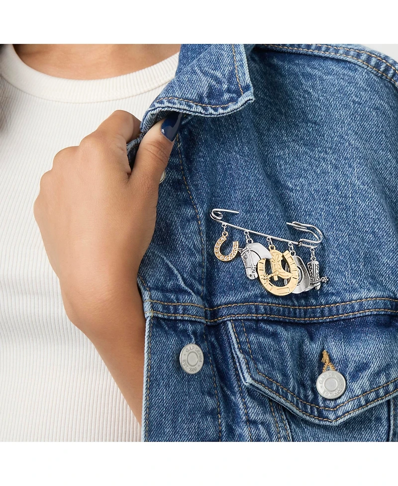 Jessica Simpson Mixed Metal Rodeo Charm Safety Pin Brooch