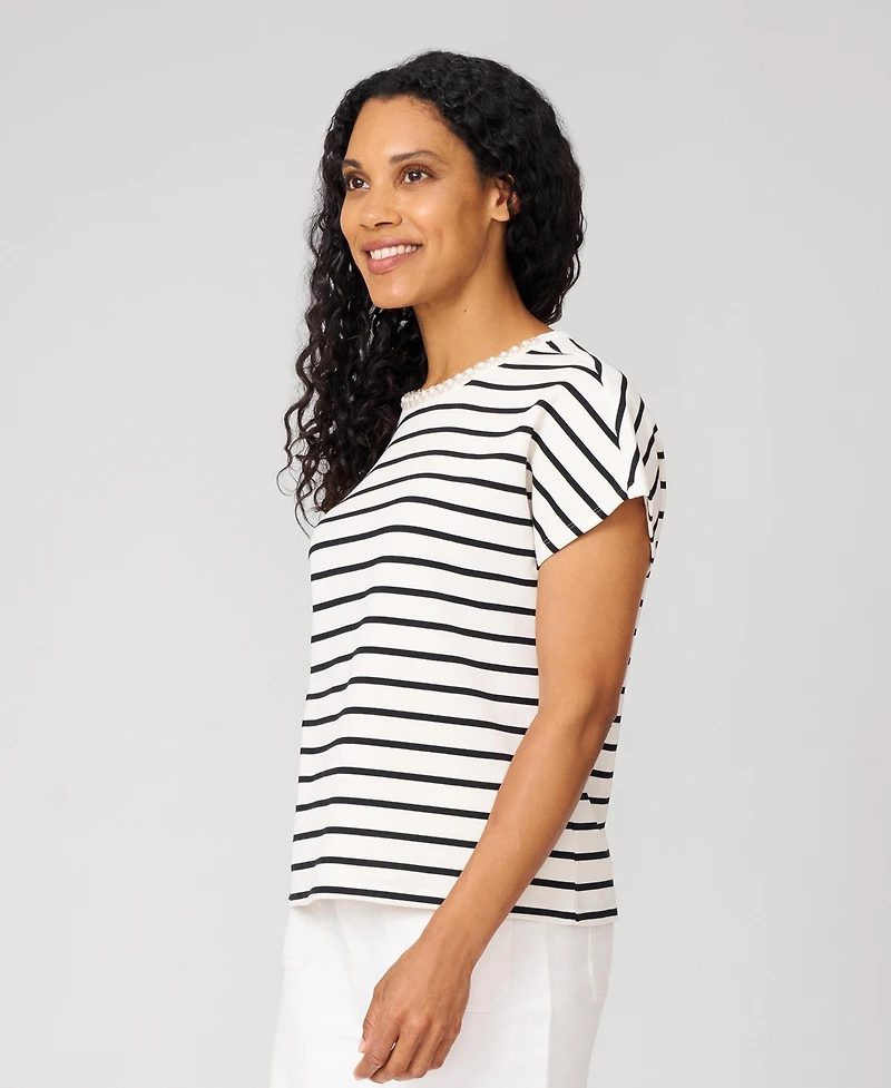 Cable & Gauge Women's Striped Crewneck Relaxed Tee