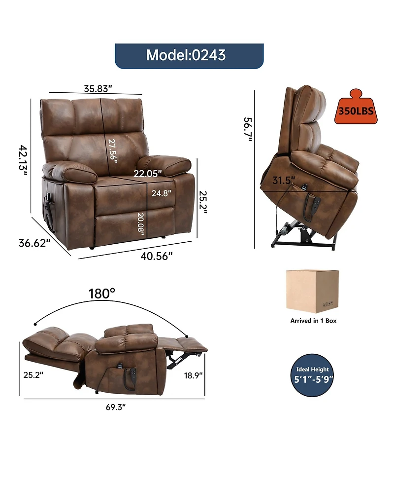 Boyel Living Massage Dual Motor Infinite Position Recliners Electric Lift Chair with Cup Holders and Power-Remote