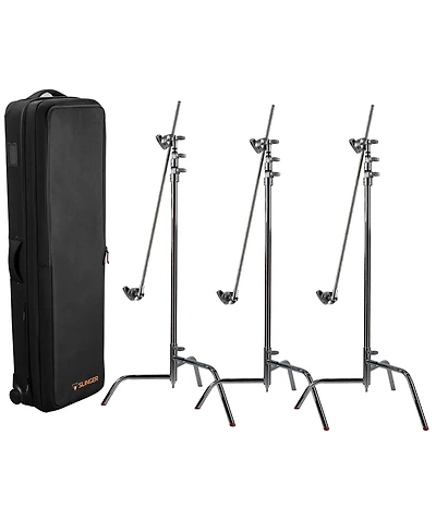 Matthews 40" C+ Stand with Turtle Base, Grip Head and Arm, Chrome, 3-Pack, Bundle with Slinger L6 BigBag Rolling Kit Bag