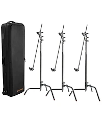 Matthews 40" C+ Stand with Turtle Base, Grip Head and Arm, Chrome, 3-Pack, Bundle with Slinger L6 BigBag Rolling Kit Bag