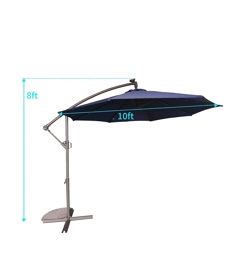 10ft Patio Umbrella with Led Lights, Outdoor Offset Cantilever Umbrella, Infinite Tilt, Crank and Cross Base，Orange