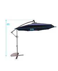 10ft Patio Umbrella with Led Lights, Outdoor Offset Cantilever Umbrella, Infinite Tilt, Crank and Cross Base，Orange