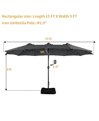 15ft Patio Umbrella with Base Included and Led lights, Outdoor Market Extra Large Umbrella, Pool For Deck, Pool, Garden, Lawn