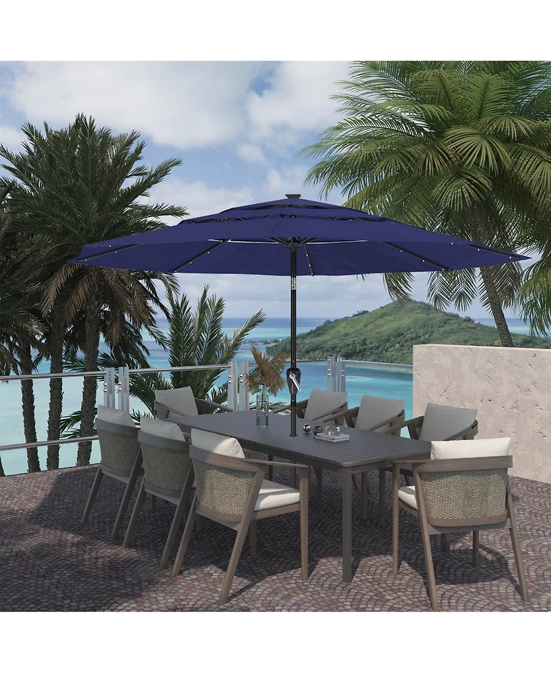 Clihome 3-Tier Patio Umbrella with Led Lights 10ft Outdoor Table Large Pool For Deck, Pool, Garden,