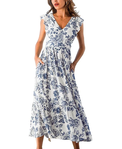 Cupshe Women's Midnight Botanica Floral Maxi Beach Dress
