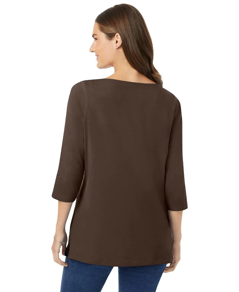 Woman Within Women's Perfect Three-Quarter Sleeve Boatneck Tee