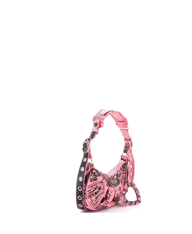 Pre-Owned Balenciaga Xs Le Cagole Graffiti Giant Studs Shoulder Bag Leather