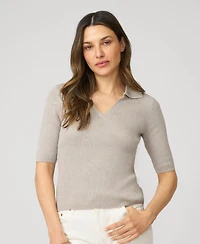 Cable & Gauge Women's Ribbed Polo Half Sleeve Sweater