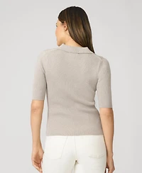 Cable & Gauge Women's Ribbed Polo Half Sleeve Sweater