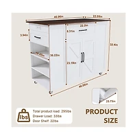 Maison Boucle 46" Kitchen Island with Power Outlet, Drawers & Cabinet, Rolling Farmhouse Cart with Wood Top & Locking Wheels-Maison Boucle