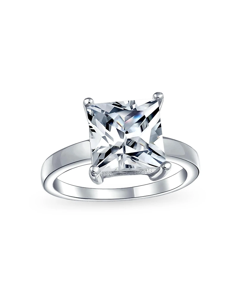 Bling Jewelry Sterling Silver 3CT Princess Cut Cubic Zirconia Solitaire Ring – Classic Promise Design