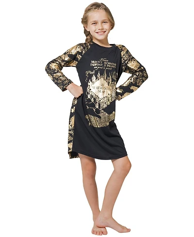 Harry Potter Big Girls Nightgown Marauders Map Raglan Long-Sleeve Sleep Pajama Loungewear