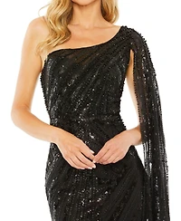 Mac Duggal Women's One Shoulder Cape Sleeve Embellished Gown