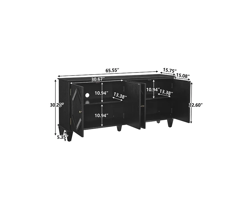 Casainc 65.2" Mid Century Modern Storage Cabinet with Symmetrical Geometric Coffee Bar Wine Bar Storage Cabinet
