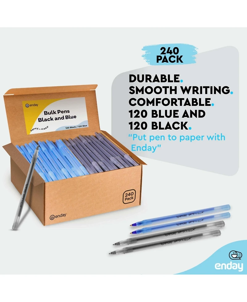 Enday Pens Bulk Black Pens Blue Pens Ballpoint, Medium Point (1.0mm), Flexible Round Barrel 400 Count, 200 Black ink Pens & 200 Blue Ink Pens
