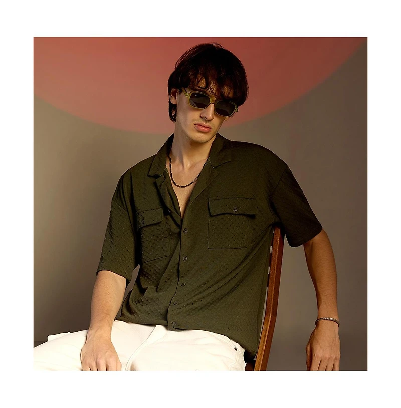 Campus Sutra Men's Cubic Utility Oversized Shirt