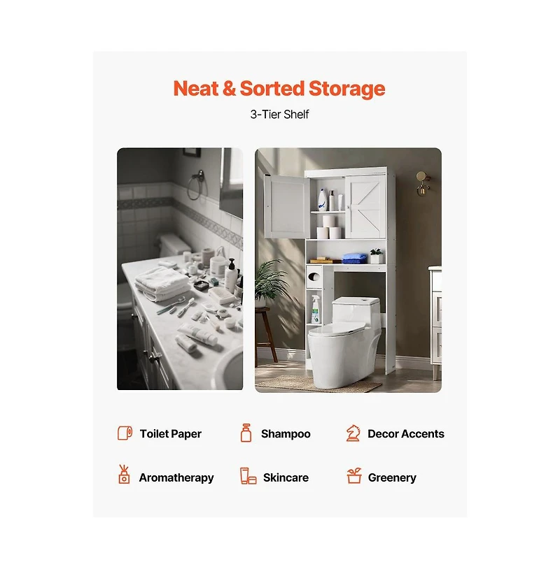 Over-Toilet Storage Cabinet with Adjustable Shelf for Bathroom Organization