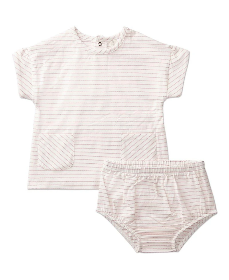 MeMoi Baby Girls Tiny Stripe Set with Sleeve Gathers