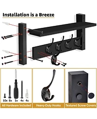 Sorbus Inch Floating Wall Shelf with 5 Heavy Duty Hooks – for Entryway, Bathroom, Bedroom, Kitchen