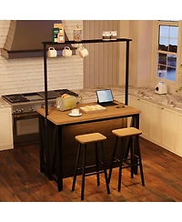 gaomon Wooden Kitchen Island with Power Outlet & Led Lights