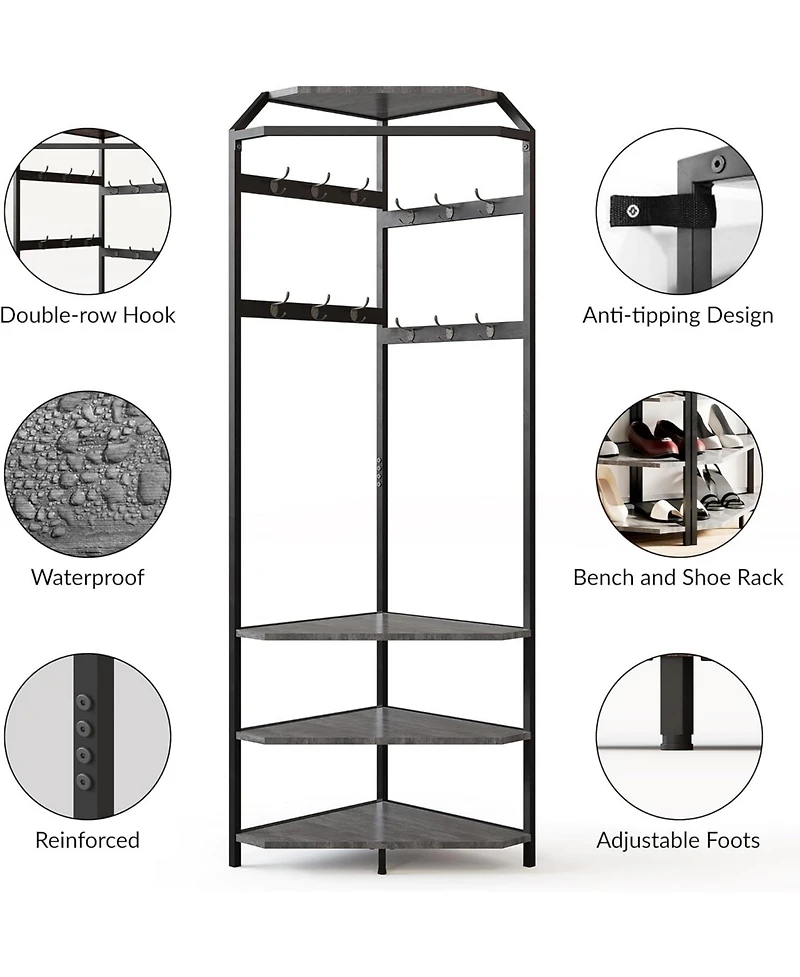 gaomon 3-In-1 Narrow Corner Coat Rack Stand with Shoe Bench & Storage Shelf - 70.8" Tall Entryway Organizer for Hallway, Bedroom, Living Room