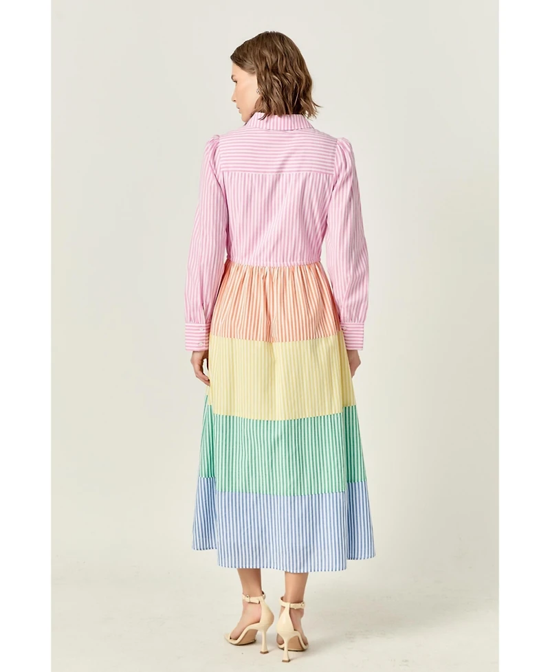 English Factory Women's Colorblock Shirt Midi Dress