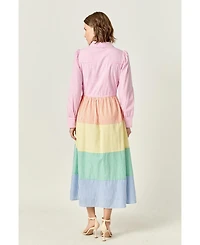 English Factory Women's Colorblock Shirt Midi Dress