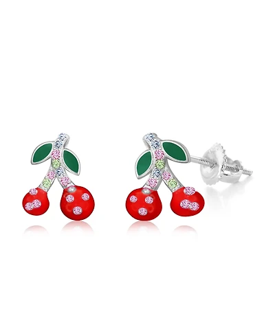Chanteur/Girl/Cherry Red Crystal White Gold Palladium Plating Screwstud Earring
