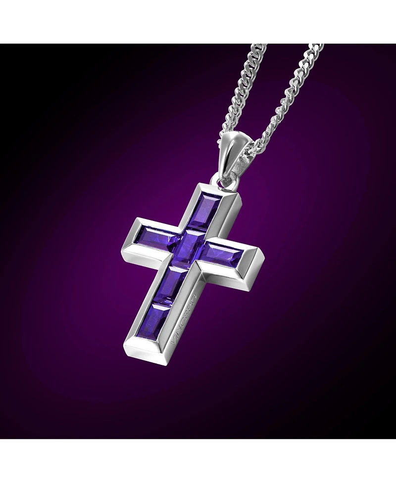 Vincero Men's Stone Cross Pendant - Amethyst - Silver Necklace
