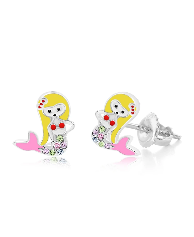 Chanteur/Girl/Mermaid Enamel Crystal White Gold Palladium Plating Screwstud Earring