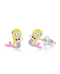 Chanteur/Girl/Mermaid Enamel Crystal White Gold Palladium Plating Screwstud Earring