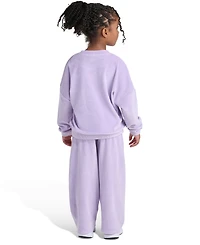 Adidas Toddler and Little Girls Two Piece Crewneck Velour Sweatshirt Wide Leg Pants Set