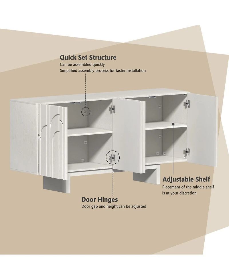 63'' Large Sideboard Buffet Cabinet 4 Door Storage Cabinet