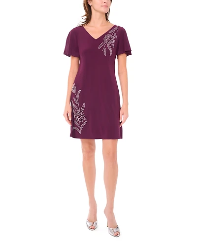 Msk Women's Split Sleeve and Floral Faraj Motif Dress
