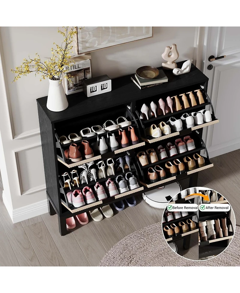 gaomon Shoe Storage Cabinet with 4 Flip Drawers, Wooden Shoe Organizer with Legs, Freestanding Hidden Shoe Rack for Entrance, Foyer, Hallway