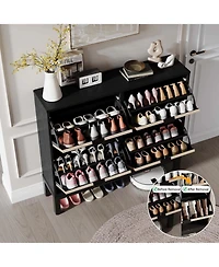 gaomon Shoe Storage Cabinet with 4 Flip Drawers, Wooden Shoe Organizer with Legs, Freestanding Hidden Shoe Rack for Entrance, Foyer, Hallway
