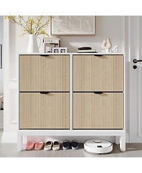 gaomon Shoe Storage Cabinet with 4 Flip Drawers, Wooden Shoe Organizer with Legs, Freestanding Hidden Shoe Rack for Entrance, Foyer, Hallway