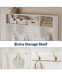 gaomon Hall Tree with Shoe Storage, 78.8" Entryway Bench with Coat Rack, with 4 Shoe Cabinet, 4 Coat Hooks, 3 Top Open Shelves, 5-in-1 Freestandi