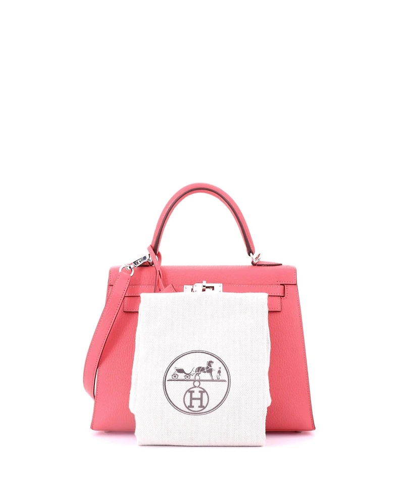 Pre-Owned Hermes Kelly 25 Handbag Pink Chevre Mysore with Palladium Hardware