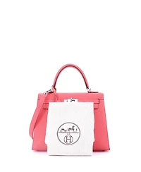 Pre-Owned Hermes Kelly 25 Handbag Pink Chevre Mysore with Palladium Hardware
